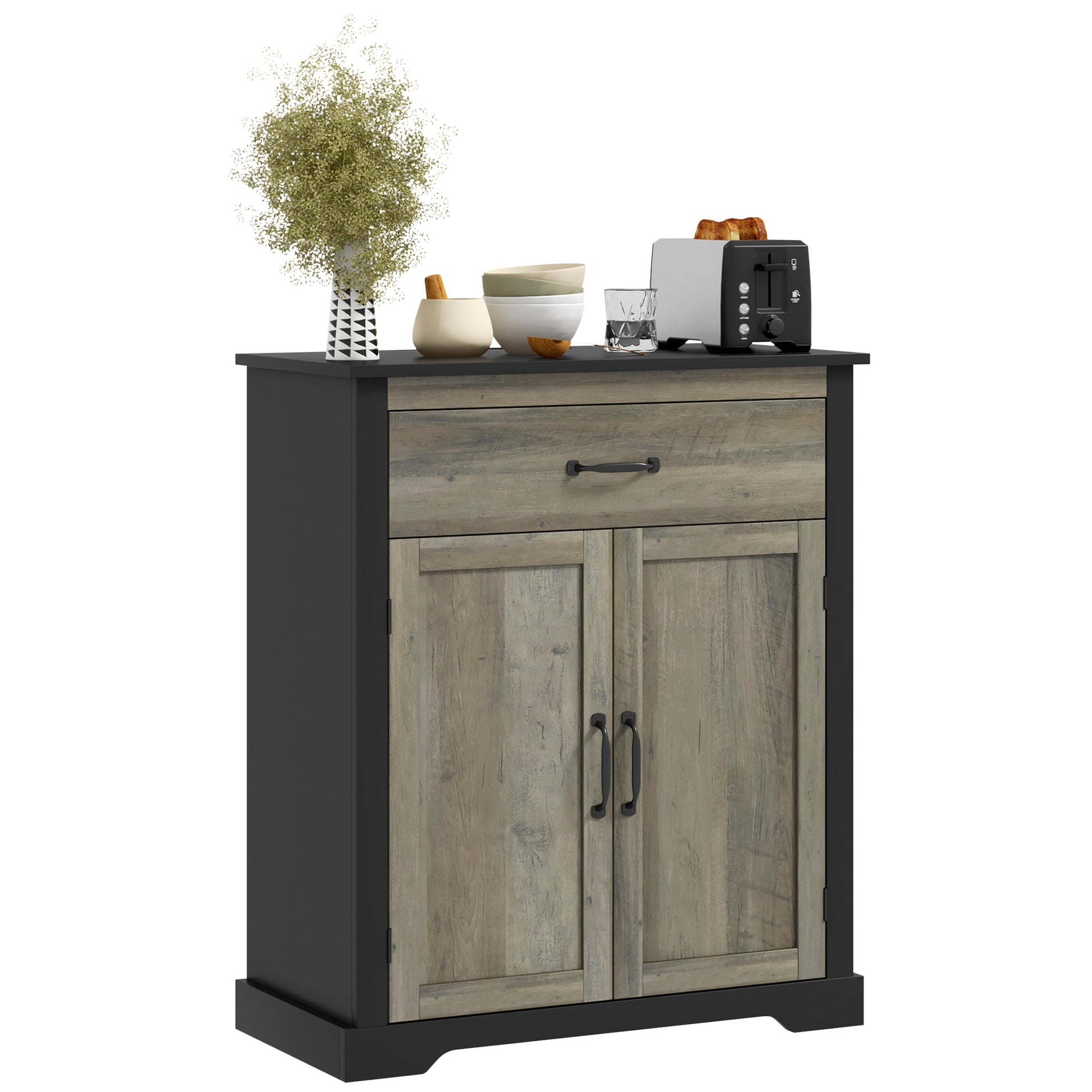 Sideboard Buffet Cabinet, Storage Cabinet with Drawer, Double Doors and Adjustable Shelf, Black Storage Cabinets   at Gallery Canada