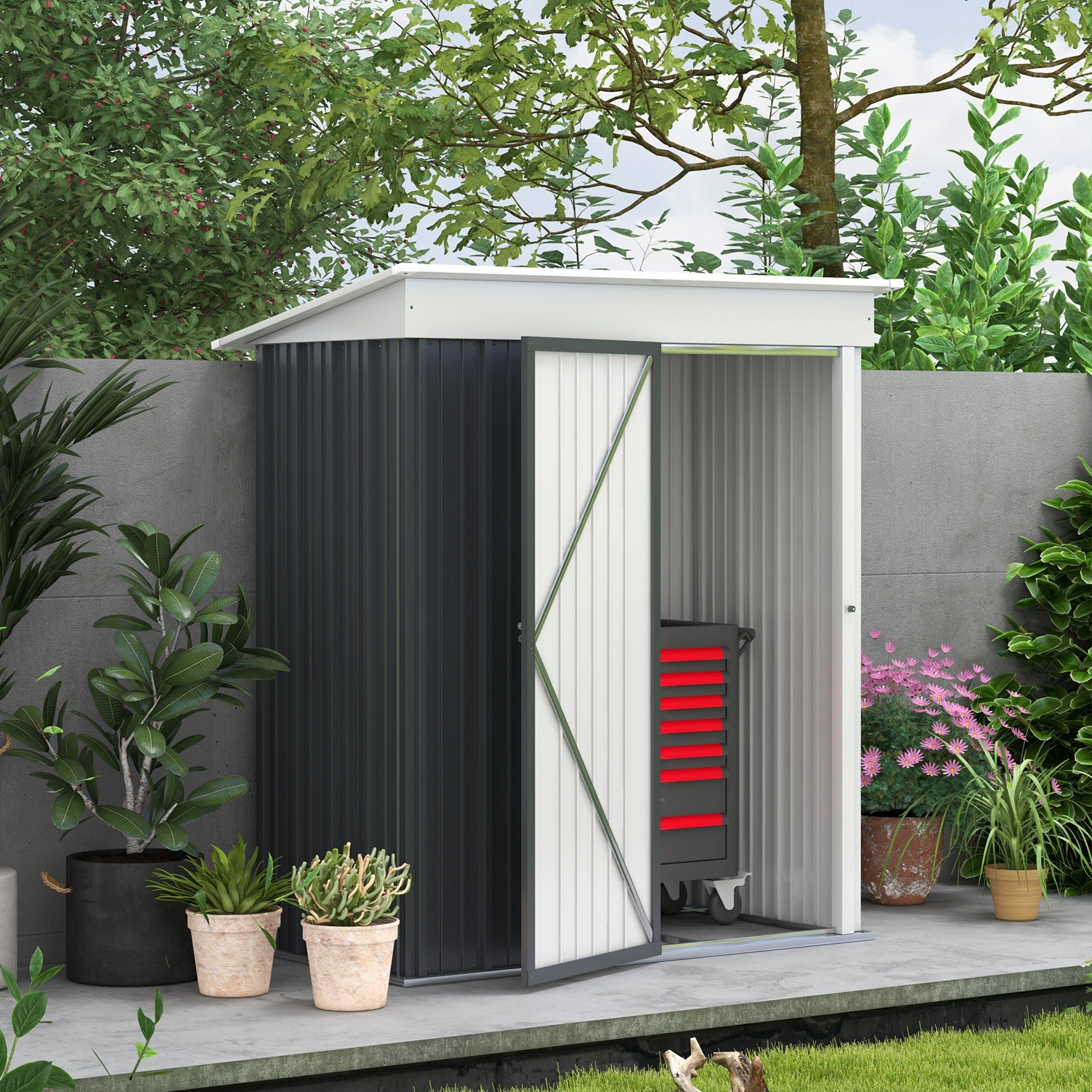 Outdoor Storage Shed, Steel Lean-to Shed with Adjustable Shelf, Lock, Gloves, 5'x3'x6', Dark Grey Sheds at Gallery Canada