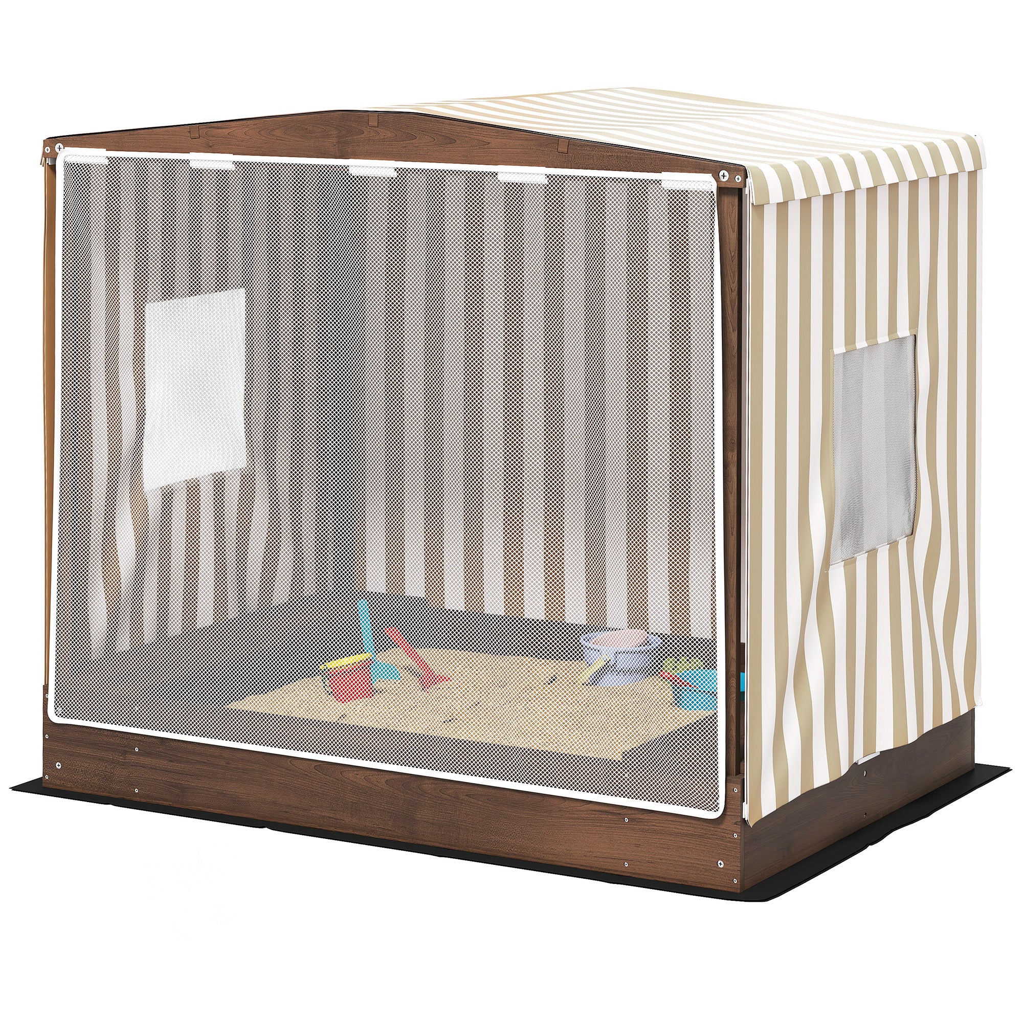 Kids Sandbox with Full Covered Canopy, Bench Seats, Bottom Liner, for Ages 3-6, 56