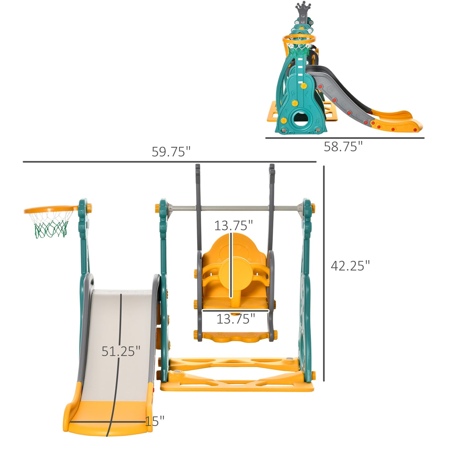 4-in-1 Toddler Swing and Slide Set with Basketball Hoop, Adjustable Seat, Multi Colour Gym Sets & Swings   at Gallery Canada