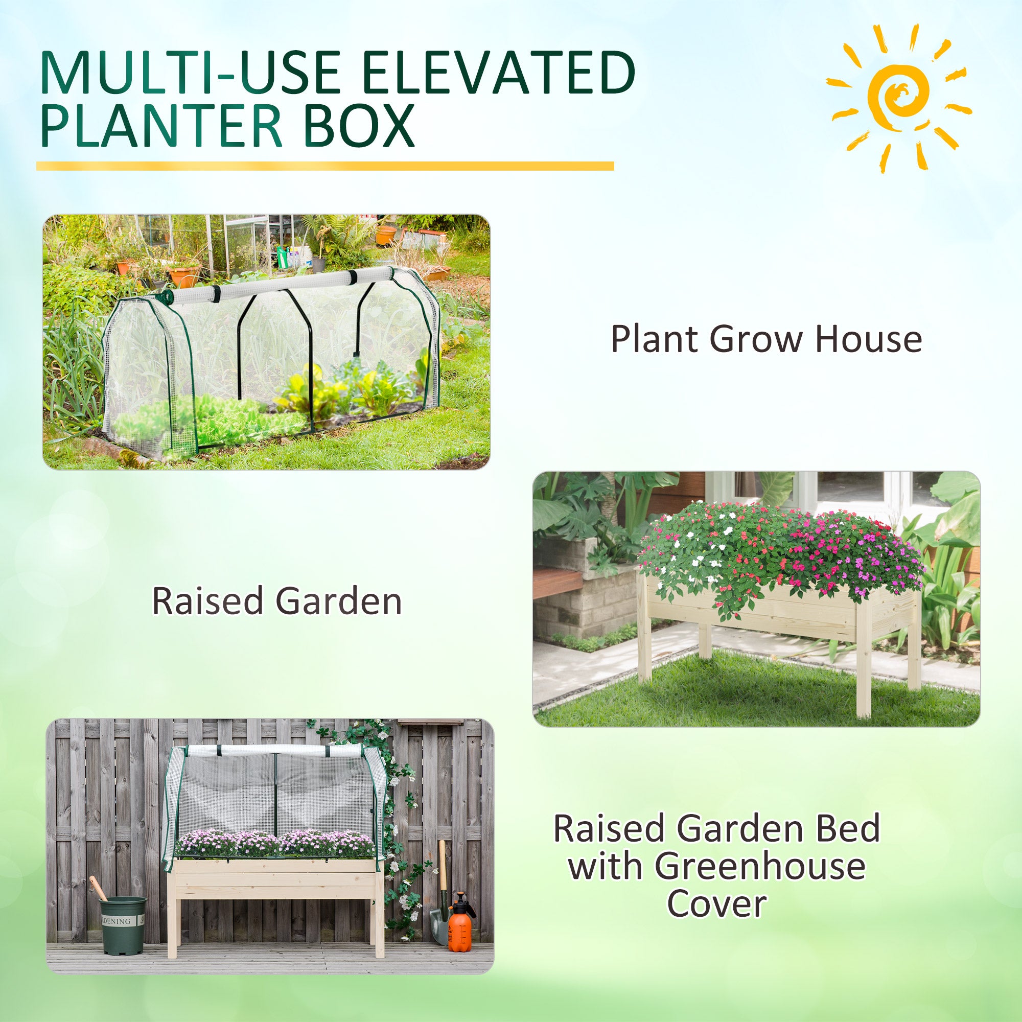 Raised Garden Bed with PE Greenhouse Cover Outdoor Elevated Wood Planter Box for Herbs and Vegetables, Use for Patio, Backyard, Balcony, 48 x 22 x 46 inch, Natural Elevated Garden Beds at Gallery Canada