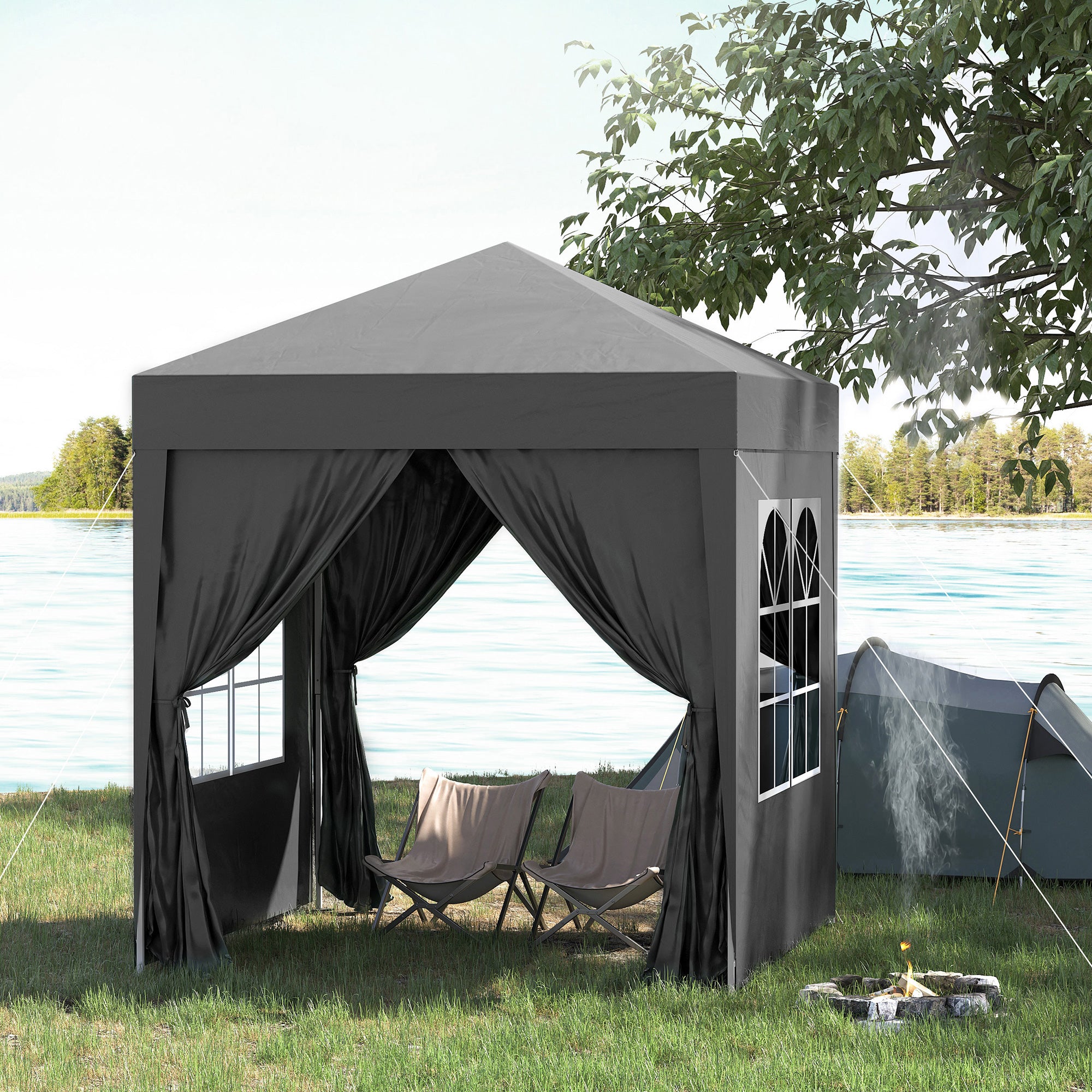 6.6'x6.6' Pop Up Canopy Tent with Sidewalls, Instant Sun Shelter Camping Gazebo with Carry Bag, Black Pop Up Canopies at Gallery Canada