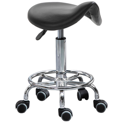 Saddle Stool, PU Leather Adjustable Rolling Salon Chair for Massage, Spa, Clinic, Beauty and Tattoo, Black Salon Stools Black  at Gallery Canada