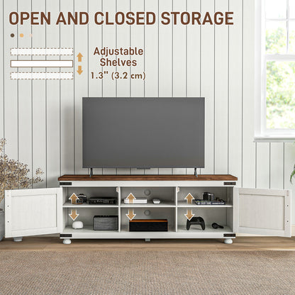 Farmhouse TV Stand for up to 65" TV, TV Cabinet with Barn Doors, Cable Management for Living Room, Distressed White TV Stands   at Gallery Canada