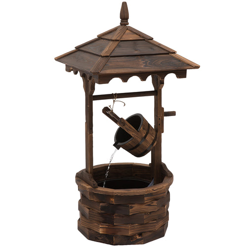 Wishing Well Waterfall Fountain Rustic Wood w/ Pump Garden Decor