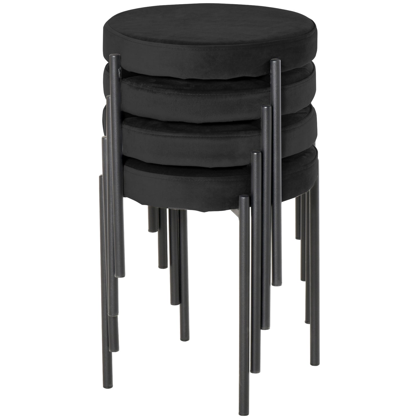 Backless Round Dining Chairs, Modern Stacking Stools Set of 4, Kitchen Chairs with Metal Legs, Black Dining Chairs   at Gallery Canada