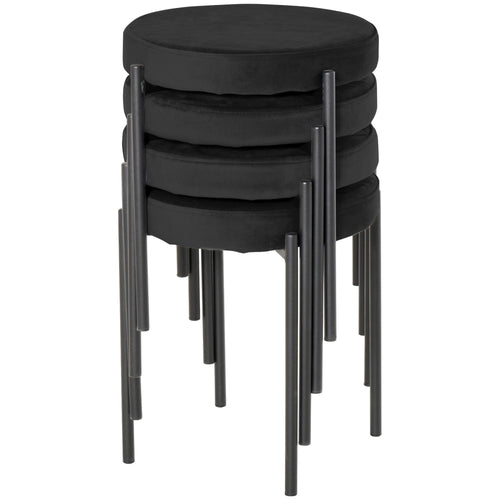 Backless Round Dining Chairs, Modern Stacking Stools Set of 4, Kitchen Chairs with Metal Legs, Black