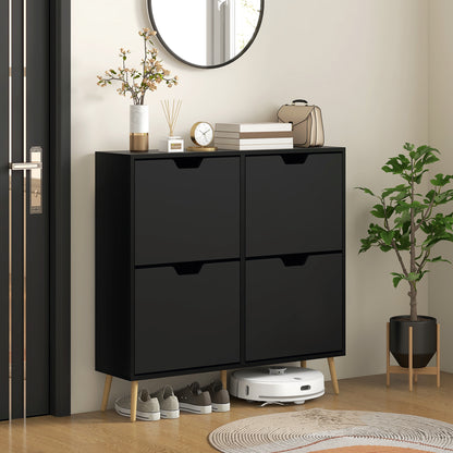 Shoe Storage Cabinet with 4 Flip Drawers and Adjustable Shelf, Shoe Cabinet for 16 Pairs of Shoes, Black Shoe Storage Cabinets & Racks Black  at Gallery Canada