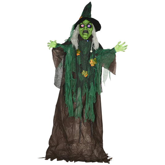 72 Inch/6ft Life Size Outdoor Halloween Decoration Witch, Animated Prop, Animatronic Decor with Sound and Motion Activated, Light Up Eyes Magical Heart, Talking Sound, Posable Arms, Moving Head - Gallery Canada