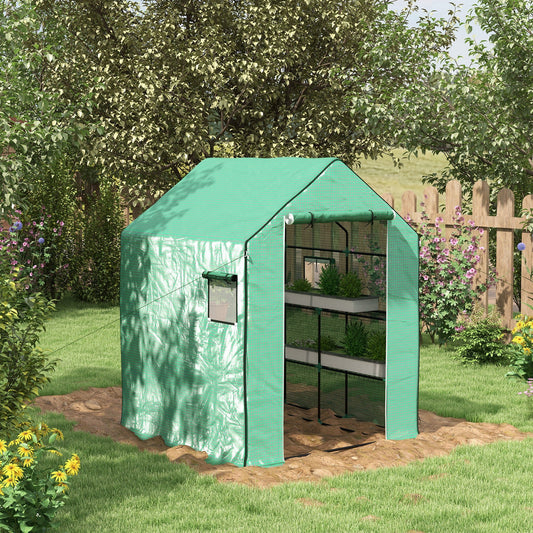 4.6' x 4.7' x 6.2' Walk-in Greenhouse with 3 Tier 8 Shelves, Outdoor Green House with Reinforced PE Cover, Garden Plant Grow Hot House Roll-up Door and Mesh Windows, Green - Gallery Canada