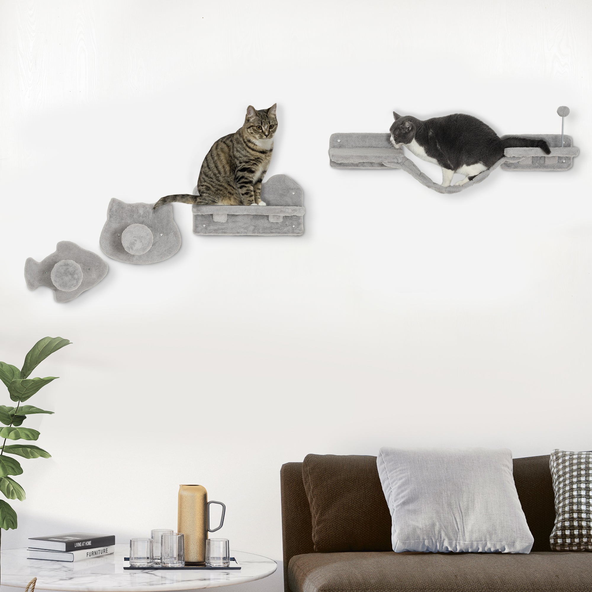 4PCs Cat Wall Shelves with Steps, Scratching Posts, Ladder, Platforms, Toy Balls Cat Climbing Wall Multi Colour  at Gallery Canada