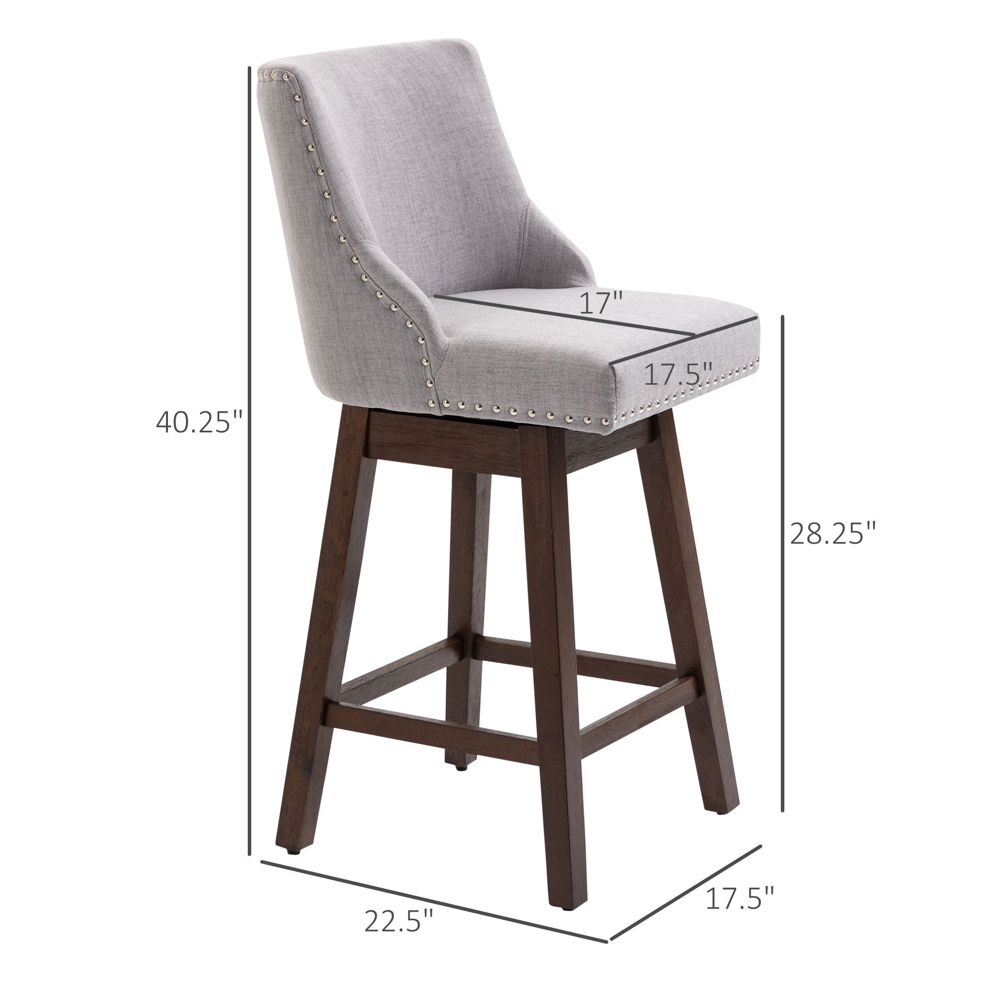 Swivel Bar stool Set of 2 Armless Upholstered Bar Chairs with Nailhead-Trim, Wood Legs, Light Grey Bar Stools   at Gallery Canada