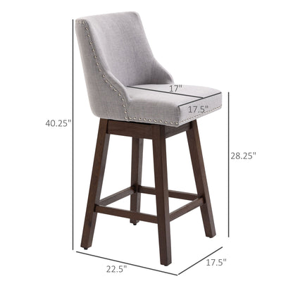 Swivel Bar stool Set of 2 Armless Upholstered Bar Chairs with Nailhead-Trim, Wood Legs, Light Grey Bar Stools   at Gallery Canada