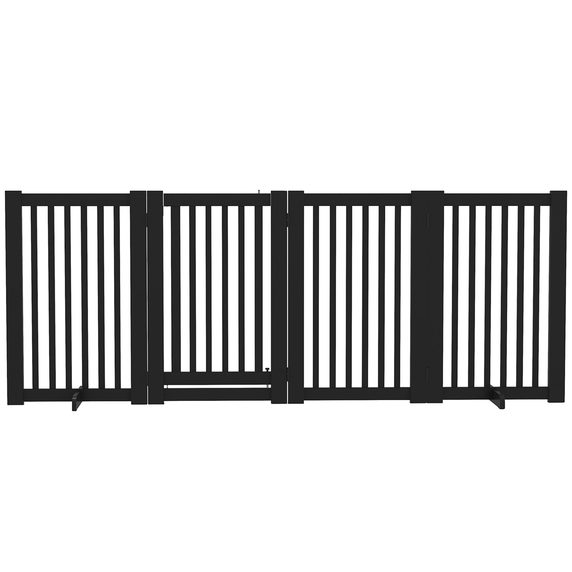 4 Panel Free Standing Wooden Pet Gate with Open Door Black Houses, Kennels & Pens   at Gallery Canada