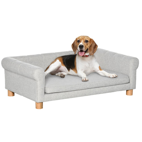 Modern Pet Sofa Cat or Medium Large Dog Bed W/ Removable Seat Cushion, Light Grey