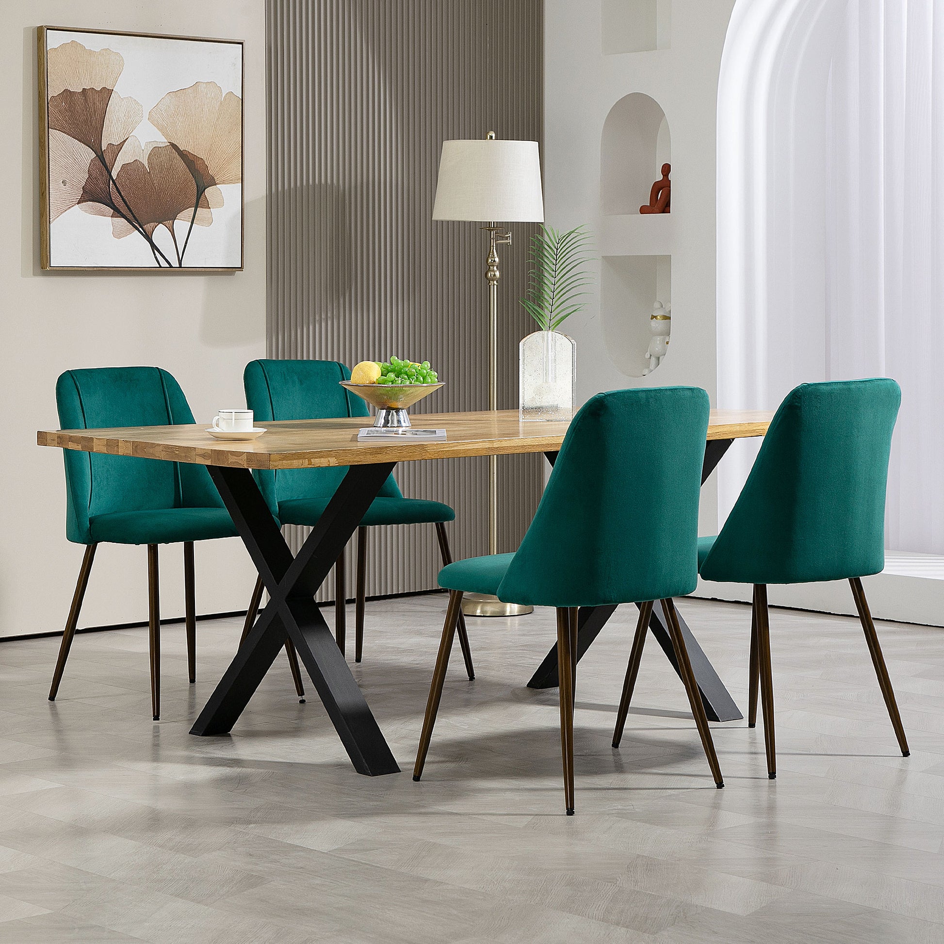 Upholstered Dining Chairs Set of 4, Velvet Accent Chair with Back and Wood-grain Steel Leg for Kitchen Bar Stools   at Gallery Canada