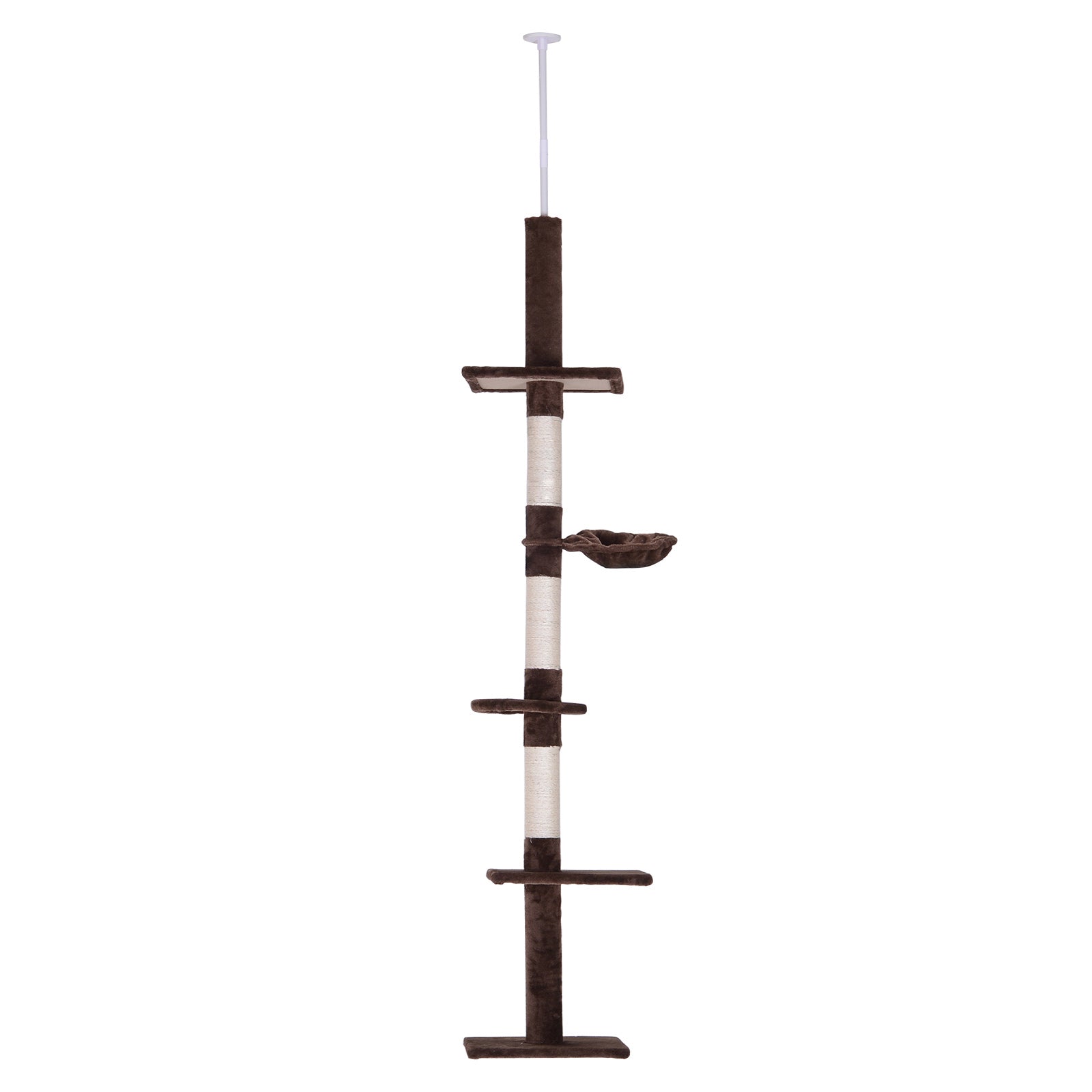 8.5ft Cat Climbing Tree 5-Tier Kitty Activity Center with Scratching Post Brown and White Floor to Ceiling Cat Trees at Gallery Canada