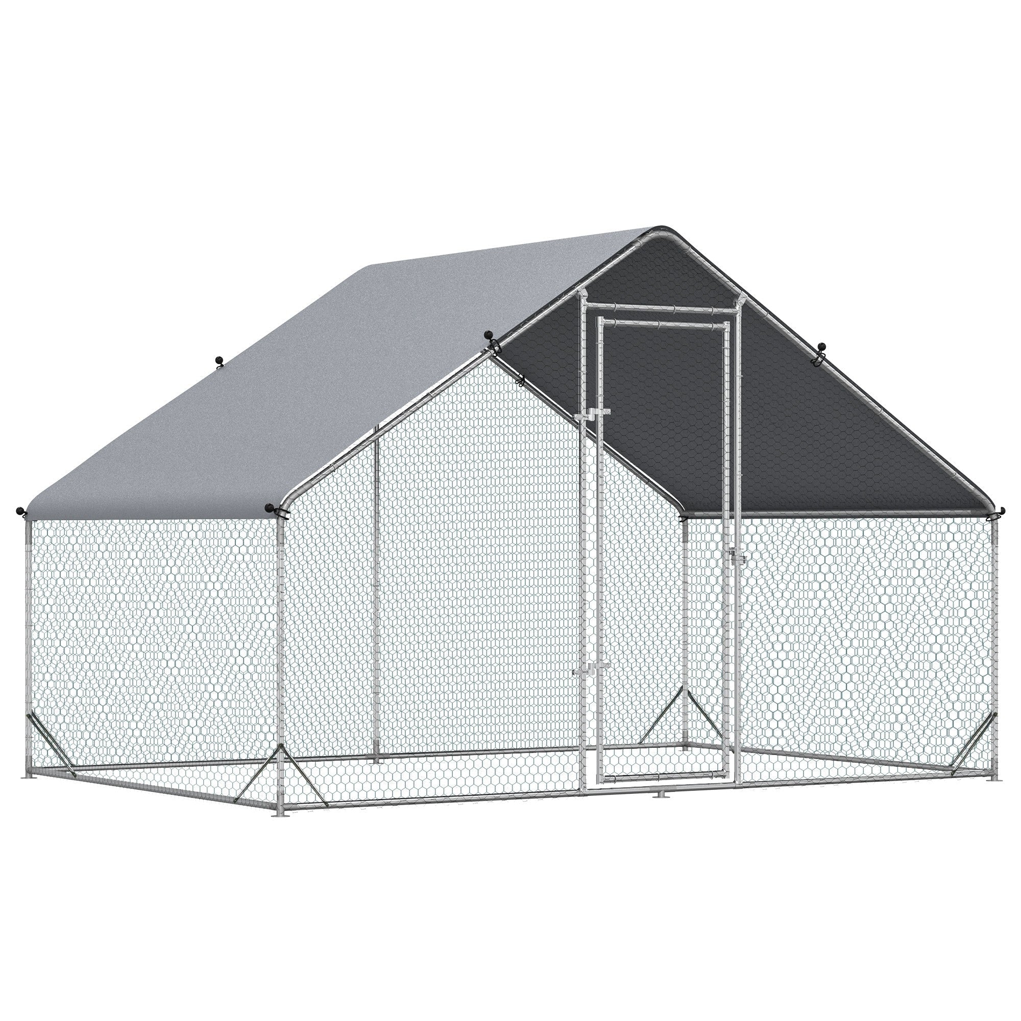 9.8' x 6.6' x 6.6' Chicken Coop Cage, Outdoor Hen House w/Cover &; Lockable Door Chicken Coops Silver  at Gallery Canada