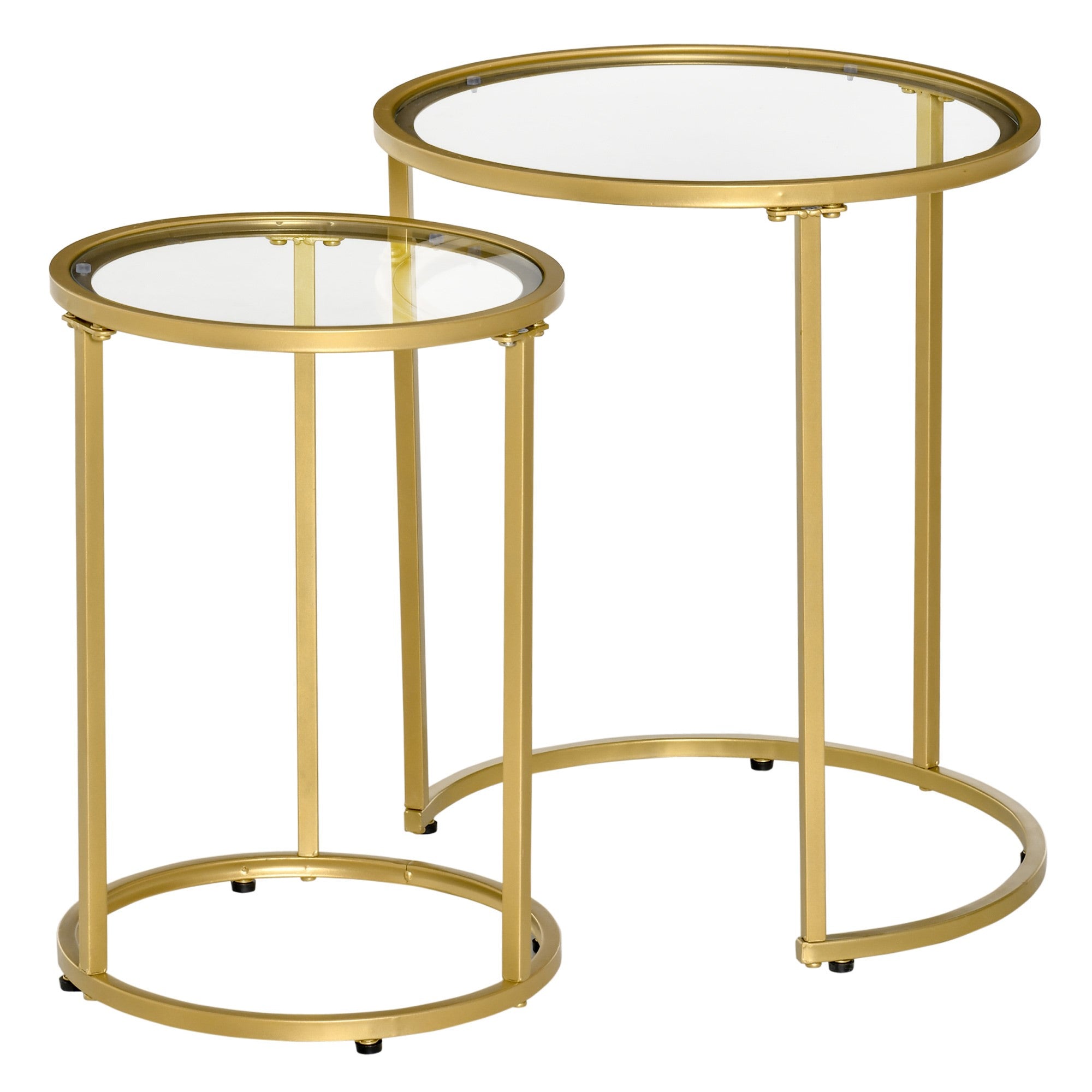 Set of 2 Nesting Coffee Tables with Metal Base, Round Side Table with Tempered Glass Tabletop for Living Room, Bedroom, Gold Side Tables Multi Colour  at Gallery Canada