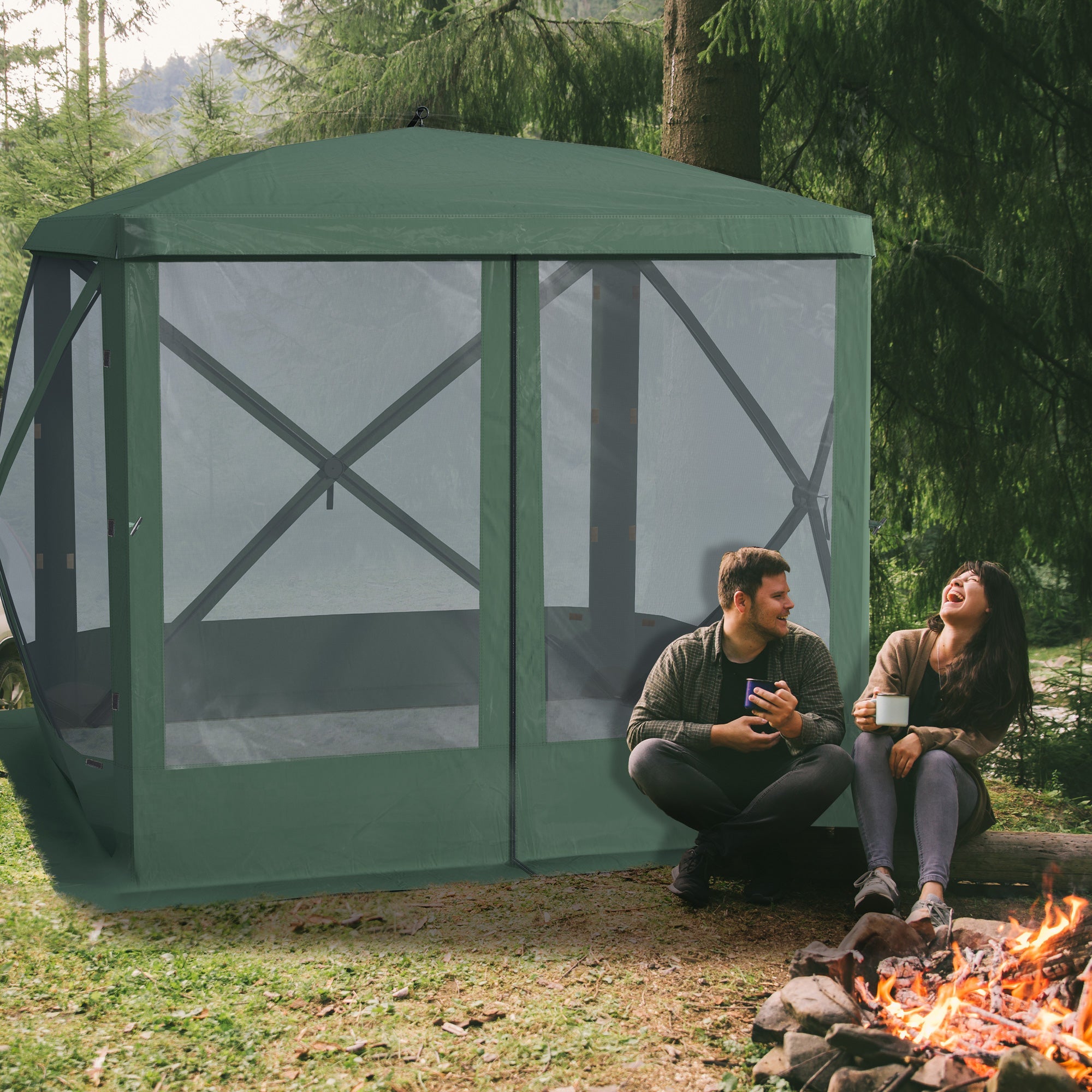 Pop-Up Screen House Gazebo Camping Outdoor Instant Setup Tent Fits 3-4 People 210D Material w/ Carry Bag &; Ground Stakes, Green Pop Up Canopies   at Gallery Canada