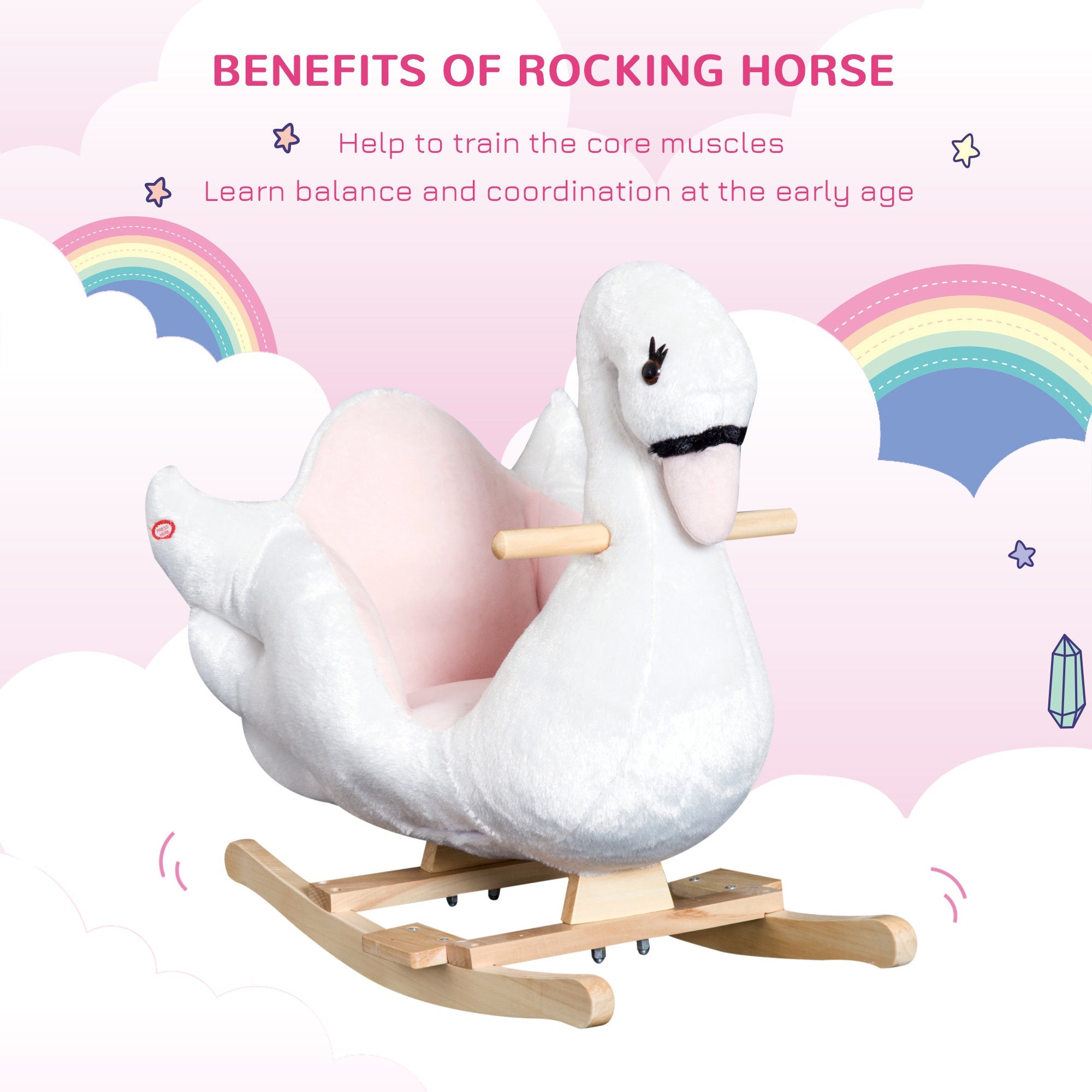 Soft Warm Kids Rocking Horse Child Plush Ride On Toy Swan Style Playtime with Lullaby Song White Rocking Horses   at Gallery Canada