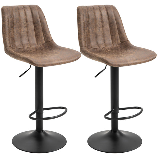 Adjustable Bar Stools Set of 2, Microfiber Swivel Barstools with Back and Footrest, Upholstered Bar Chairs for Kitchen, Dining Room, Home Pub, Brown - Gallery Canada