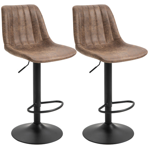 Adjustable Bar Stools Set of 2, Microfiber Swivel Barstools with Back and Footrest, Upholstered Bar Chairs for Kitchen, Dining Room, Home Pub, Brown