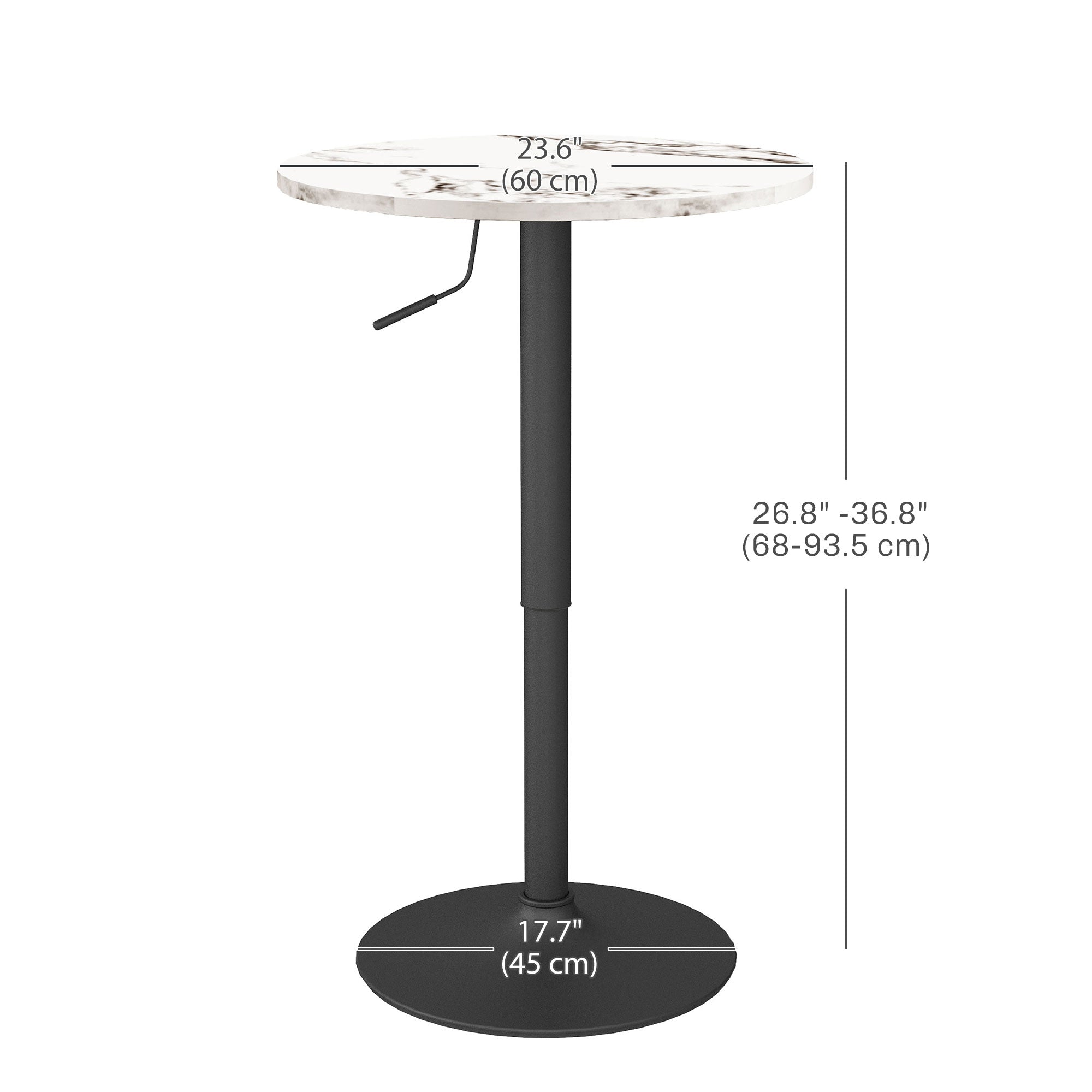 Adjustable Bar Table for 2, Round Pub Table with Steel Base for Home Bar, Small Dining Room, White Marble Bar Tables at Gallery Canada