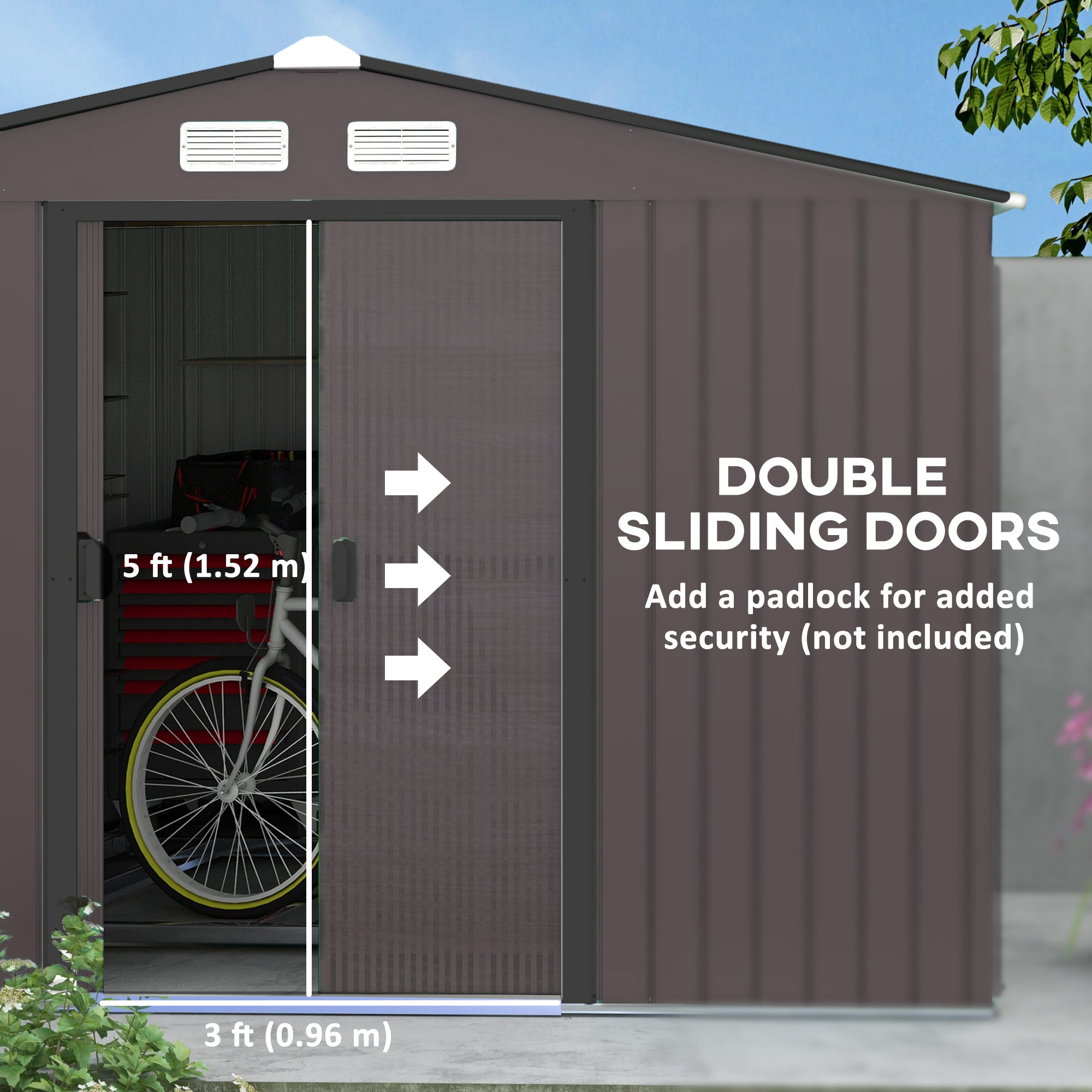 9' x 10.6' Garden Storage Shed w/ Foundation Kit Metal Tool Storage House w/ Double Doors Brown Sheds at Gallery Canada