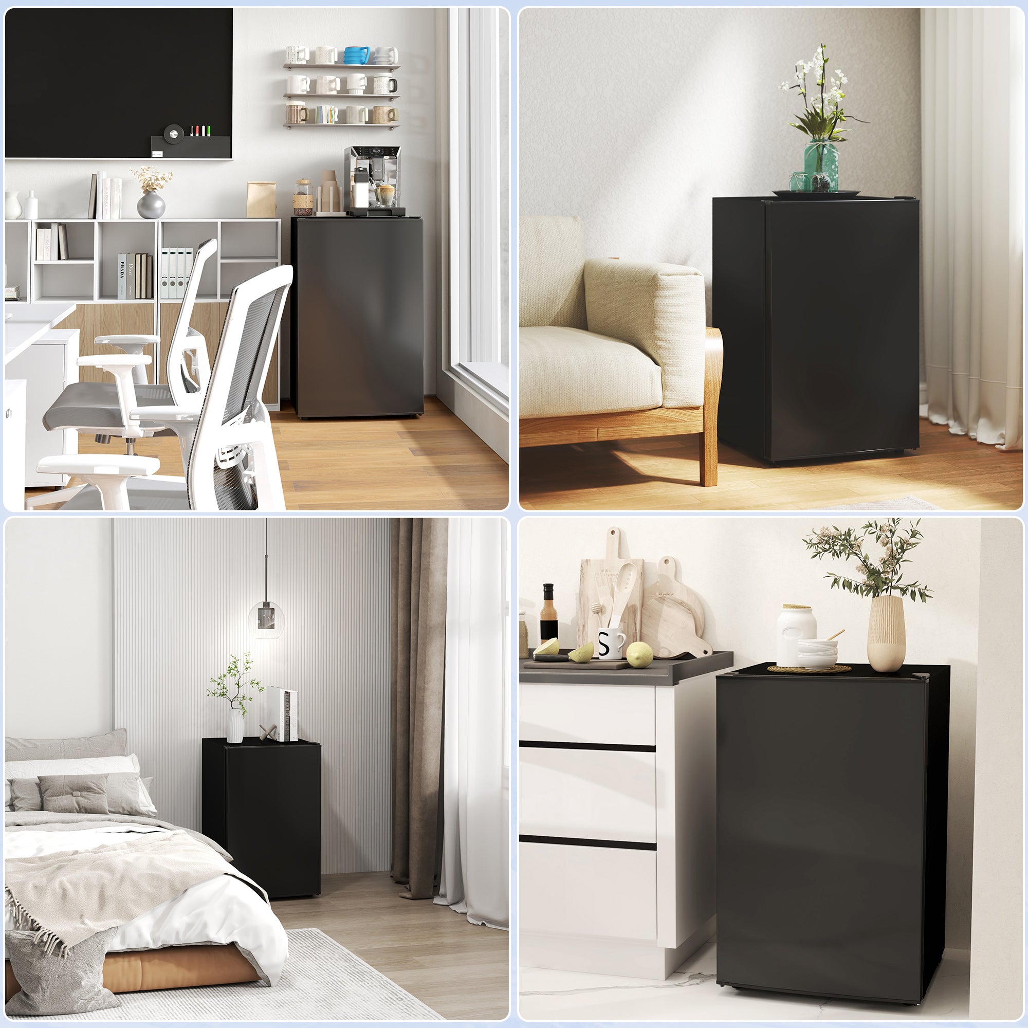 4.5 Cu Ft Mini Fridge with Freezer, Wheels, Single Door Refrigerator, Adjustable Thermostat, Reversible Door, Black Small Kitchen Appliances at Gallery Canada