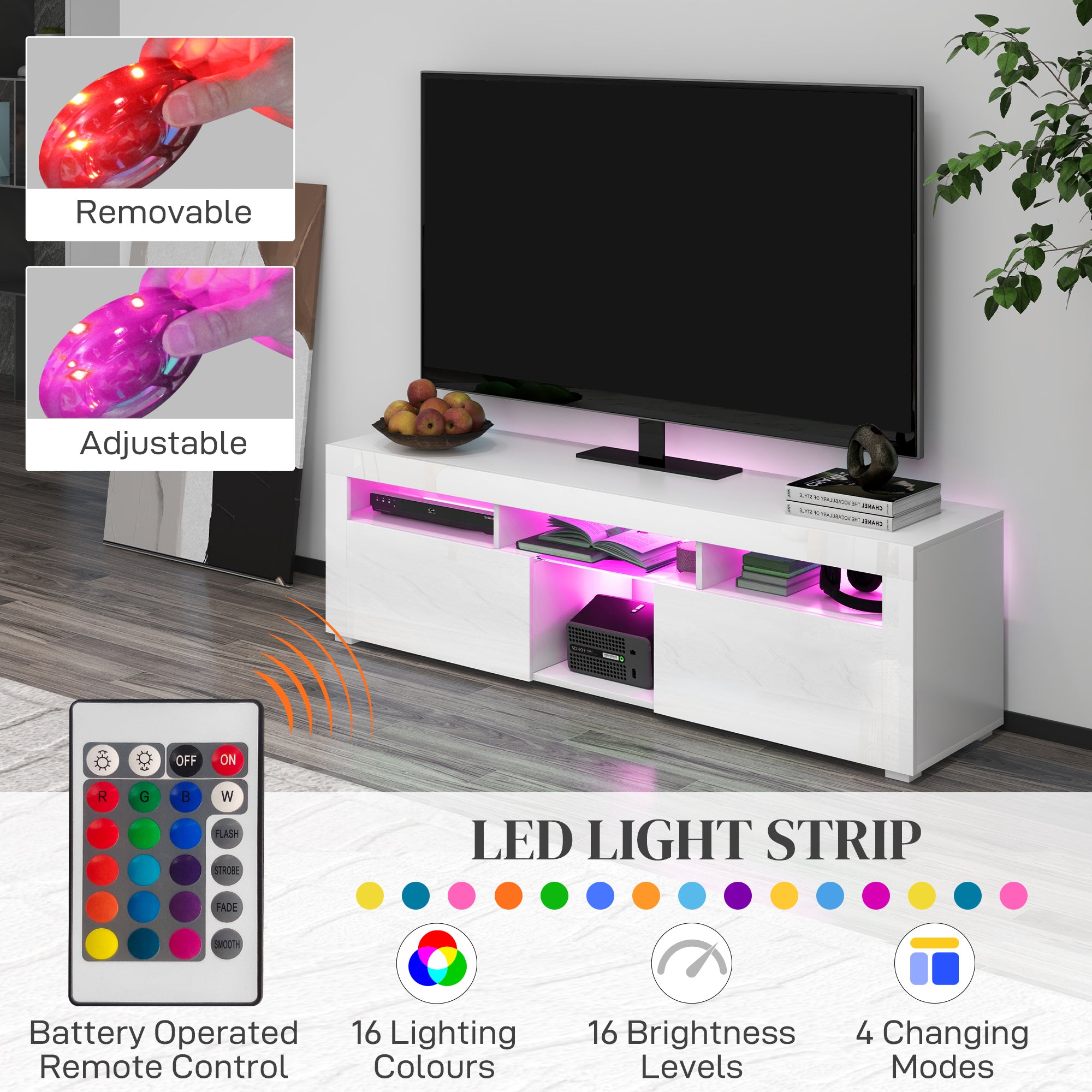 Modern TV Stand with Storage and LED Lights for TVs up to 55