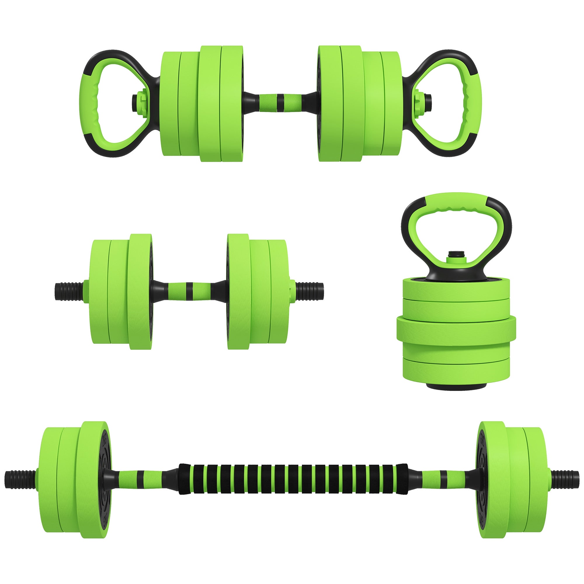 88lbs 4-in-1 Adjustable Weight Dumbbell Set, Barbell, Kettlebell, Push Up Stand, Green Dumbbells & Barbells at Gallery Canada