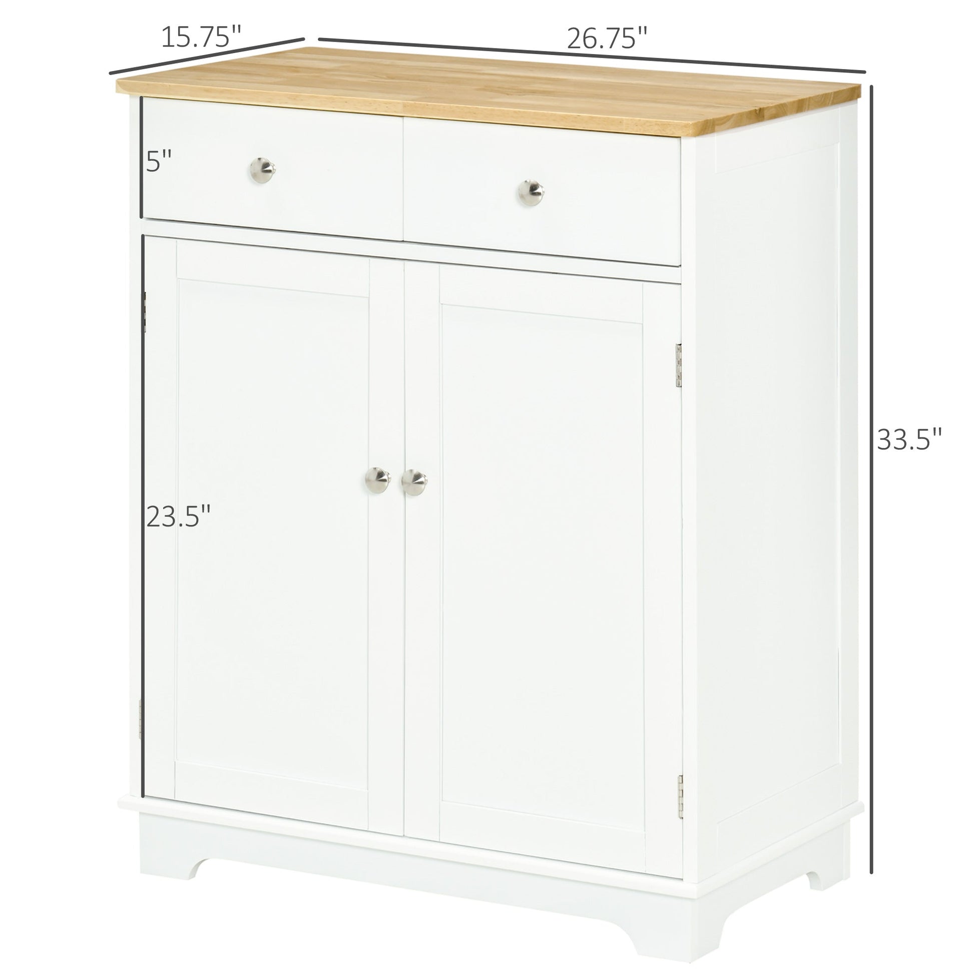 Kitchen Storage Cabinet, Sideboard Buffet Cabinet with Solid Wood Top, Adjustable Shelf, 2 Drawers and 2 Doors, White Storage Cabinets   at Gallery Canada