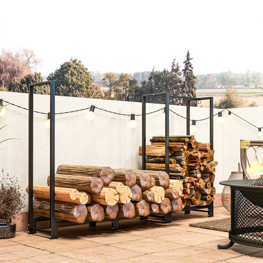 6ft Firewood Rack with Dual Space and Lock Rings, Steel Log Holder for Outdoor Indoor, Black Firewood Racks   at Gallery Canada