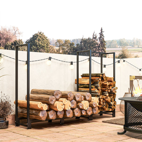 6ft Firewood Rack with Dual Space and Lock Rings, Steel Log Holder for Outdoor Indoor, Black