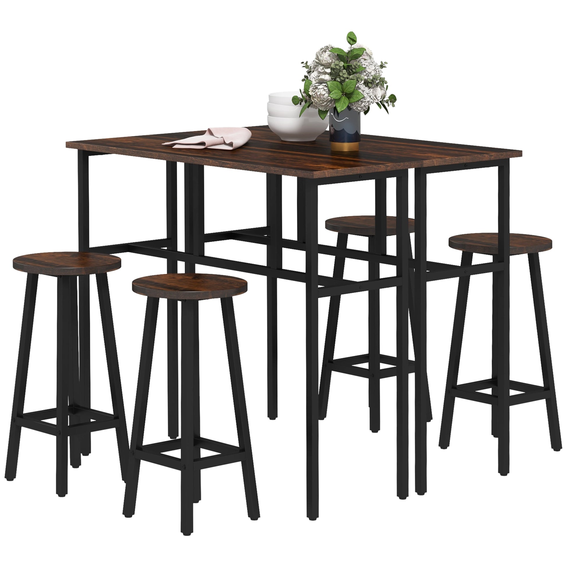 Bar Table Set of 6 Bar Table and Stools for 4 2 Breakfast Tables and 4 Stools for Living Room Dining Room Rustic Brown Bar Sets   at Gallery Canada