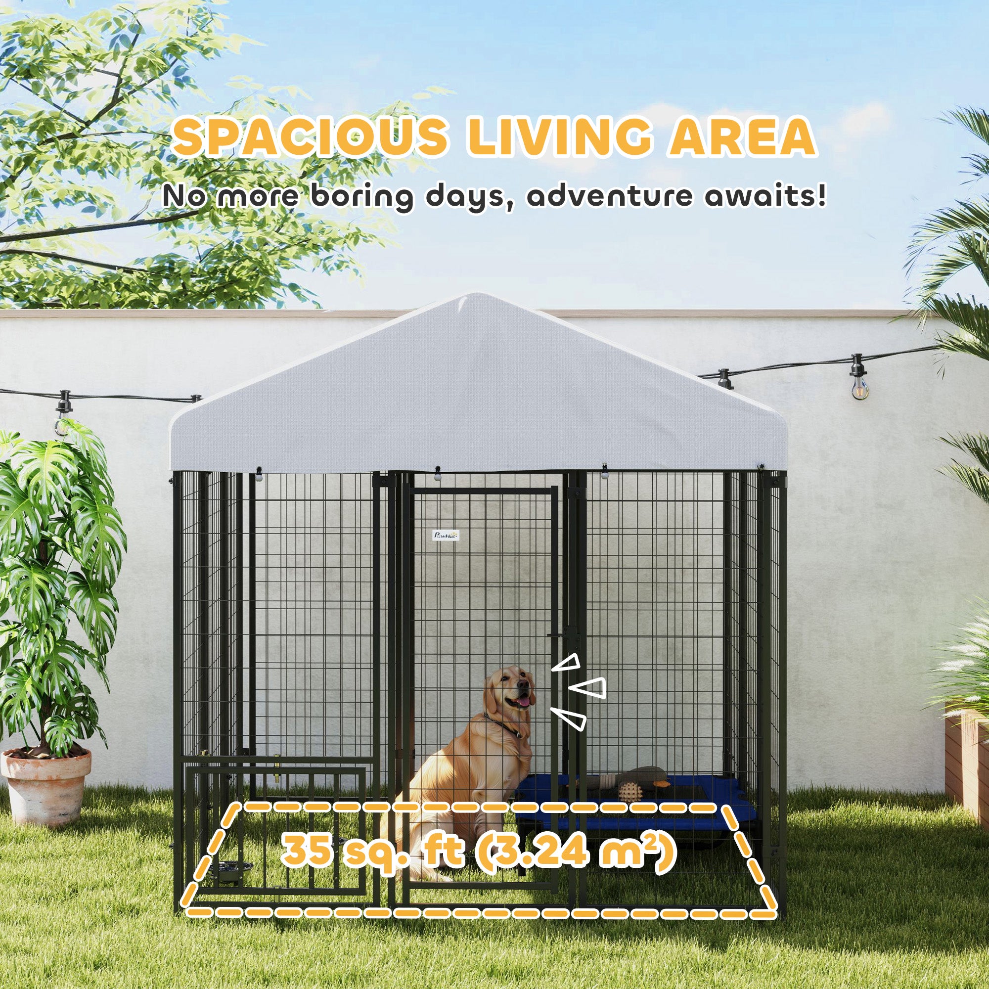Outdoor Dog Kennel with Waterproof UV-Resistant Cover, Rotating &; 4-Level Adjustable Feeding Bowls, 5.9 x 5.9 x 6 ft Houses, Kennels & Pens at Gallery Canada
