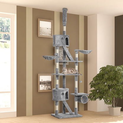 94"-102" Huge Cat Tree Ceiling High Cat Condo Scratching Post Activity Center Multi-Level Play House Light Grey Floor to Ceiling Cat Trees   at Gallery Canada