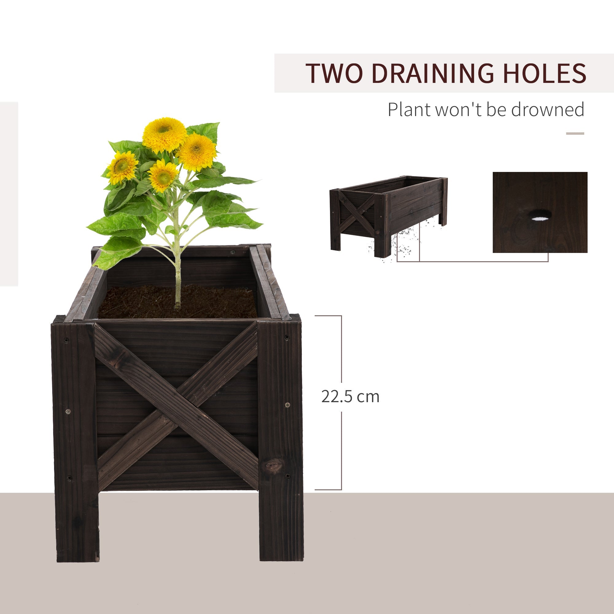 3.3 x 1.2 x 1.2 ft Garden Raised Bed Planter Grow Containers for Outdoor Patio Plant Flower Vegetable Pot, Carbonized Elevated Garden Beds   at Gallery Canada