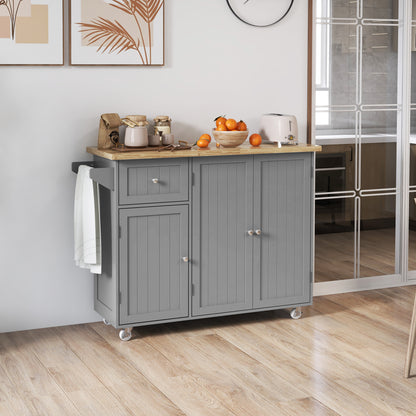 Rolling Kitchen Island with Storage, Utility Kitchen Island Cart with Drawer, Cabinets, Towel Rack and Rubber Wood Top Kitchen Islands & Kitchen Carts Grey  at Gallery Canada