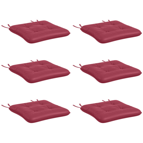 6-Piece Seat Cushion Replacement, Outdoor Patio Chair Cushions Set with Ties, Button Tufted, Wine Red
