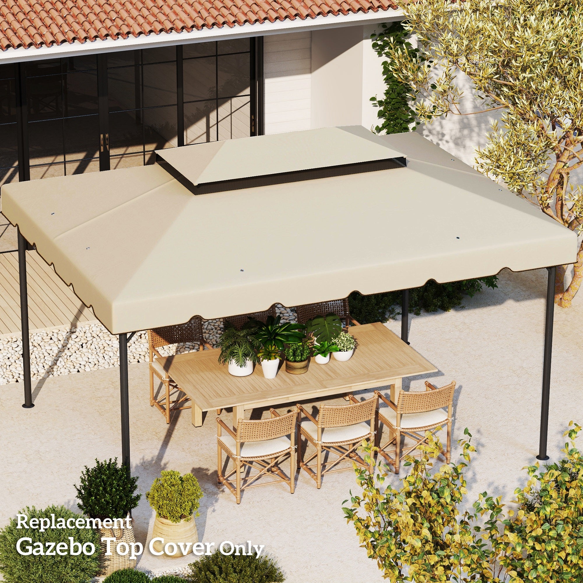 13.1' x 9.8' Gazebo Replacement Canopy, Gazebo Top Cover with Double Vented Roof for Garden Patio(TOP ONLY), Beige Gazebo Canopy Replacement at Gallery Canada
