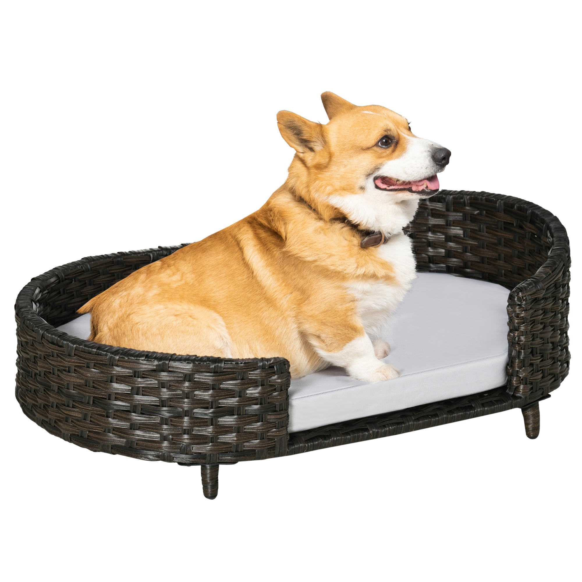 Raised Ratten Dog Bed Sofa, Elevated Wicker Cat Couch Bed with Removable Soft Cushion Washable Cover, for Small &; Medium Dogs, Charcoal Grey Dog Sofas Charcoal gray, light gray at Gallery Canada