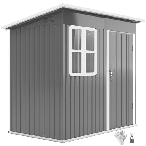 7' x 4' Galvanised Steel Outdoor Storage Shed, Garden Shed with Window, Lockable Wide Door and Air Vents, Dark Grey
