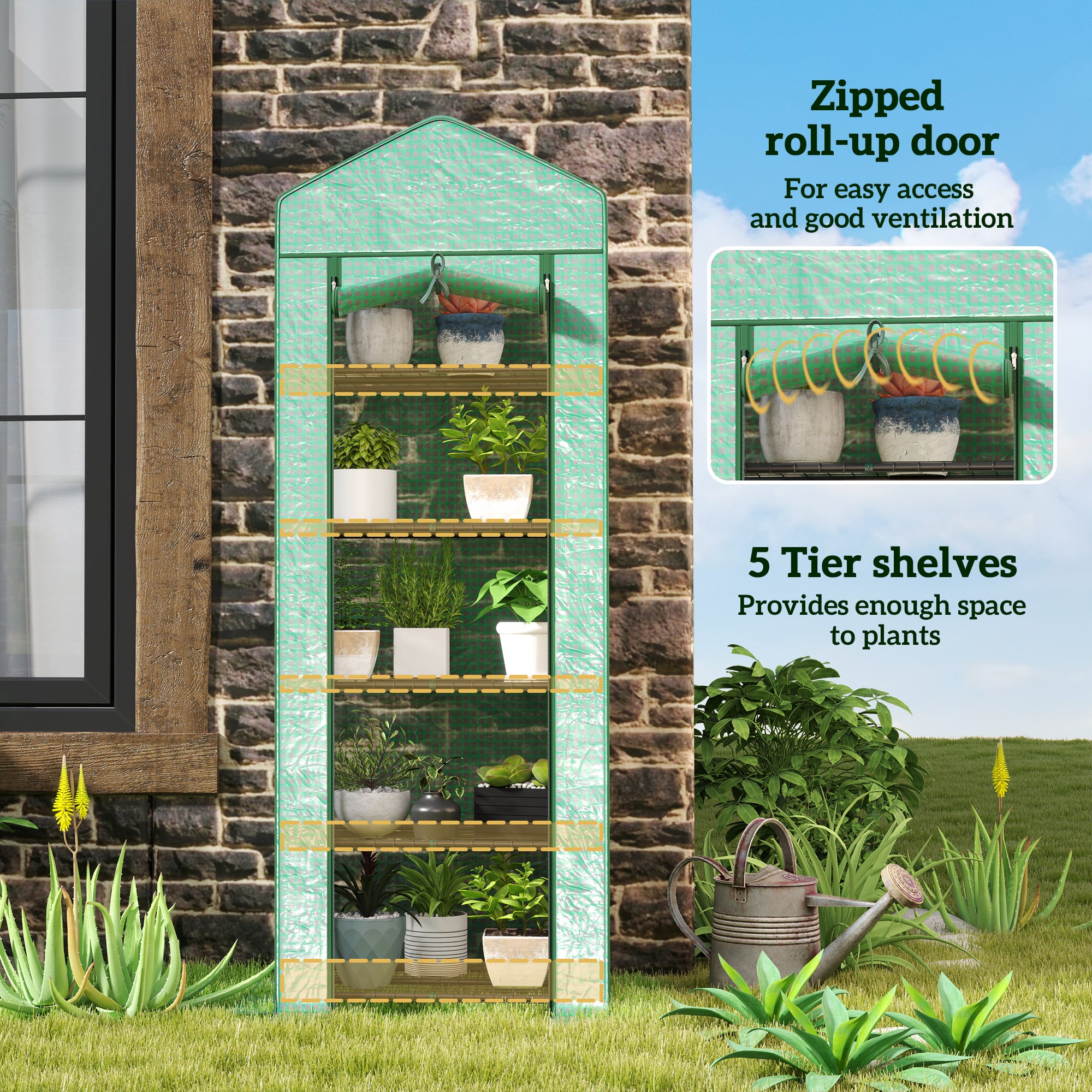 5 Tier Mini Greenhouse, Portable Outdoor Flower Stand with Shelf Clips, Indoor Greenhouse with Steel Frame, Transparent, 27.25