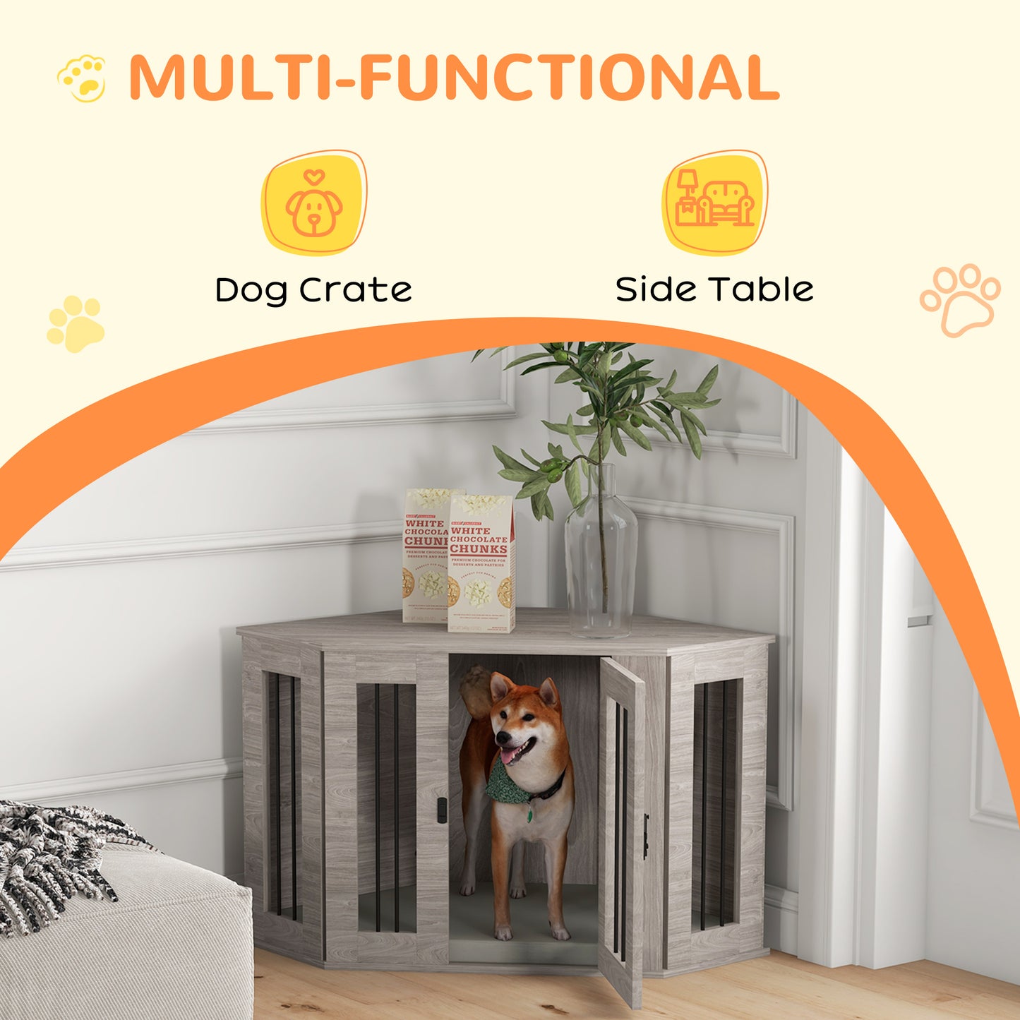 Dog Crate Furniture with Cushion, 41 Inch Conner Design Dog Crate End Table for Medium Dogs, Walnut Brown Houses, Kennels & Pens   at Gallery Canada