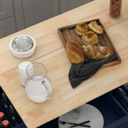 Kitchen Island with Storage, Rolling Kitchen Island with Drop Leaf, Rubber Wood Top and Adjustable Shelves, Navy Blue Kitchen Islands & Kitchen Carts at Gallery Canada