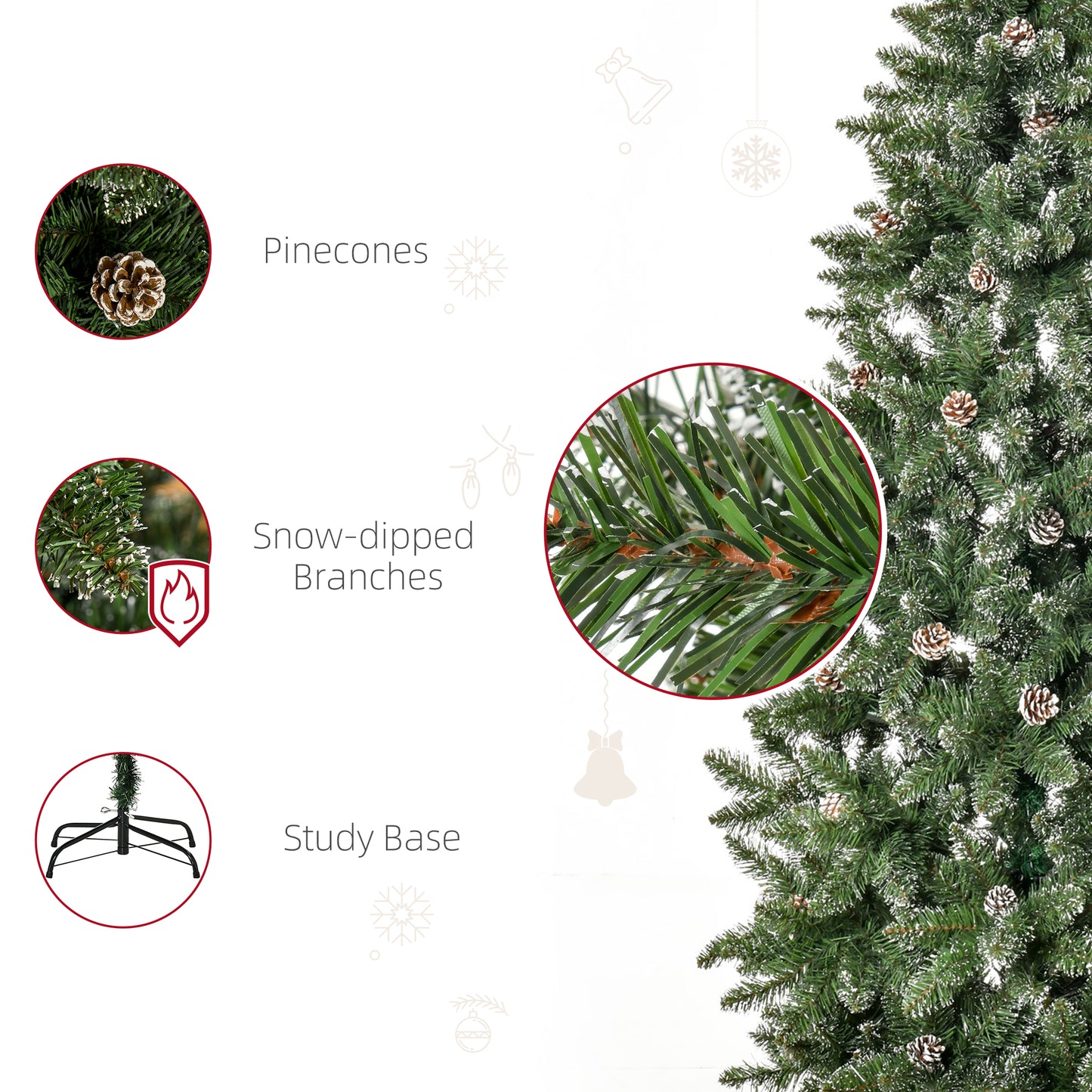 7.5ft Artificial Christmas Tree, Flocked Christmas Tree with Pine Cones, 1119 Branch Tips and Metal Base, Green Flocked Christmas Trees   at Gallery Canada