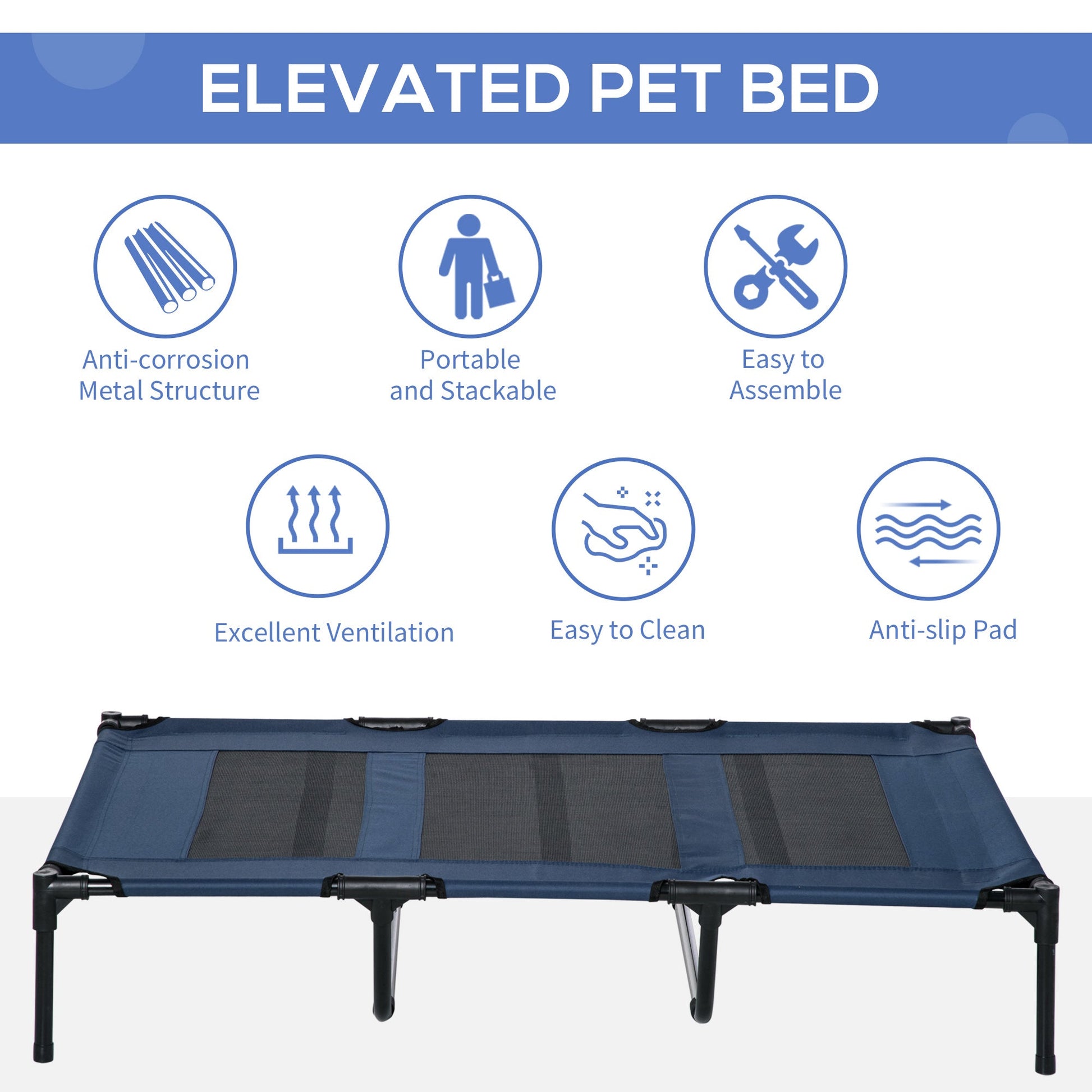 48" X 36" X 9" Elevated Pet Bed with Carrying Bag, Dark Blue Elevated Dog Beds   at Gallery Canada