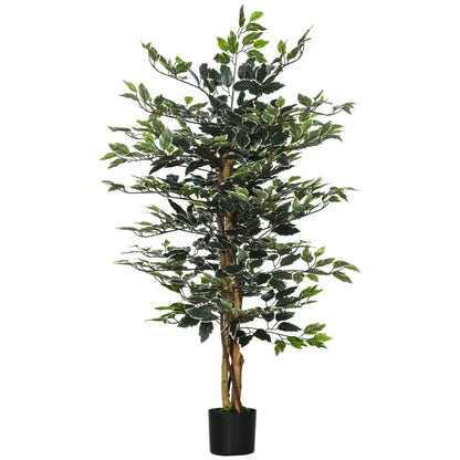 4.3FT Artificial Ficus Tree, Fake Tree with Leaves, Faux Plant in Nursery Pot for Indoor and Outdoor Decoration Artificial Trees Green  at Gallery Canada